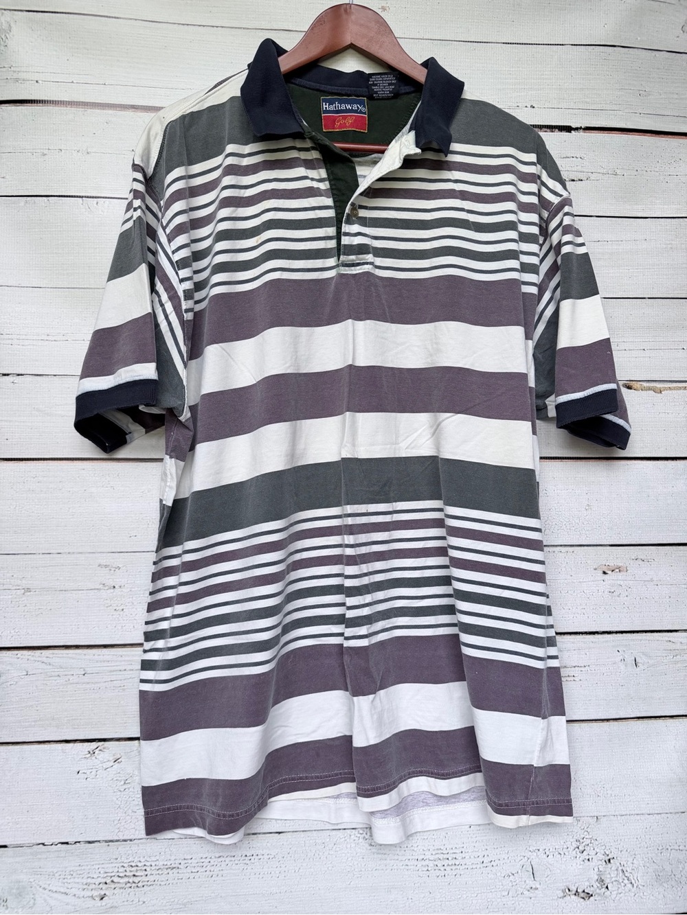 Hathaway Striped Polo Shirt in White, Gray & Brown